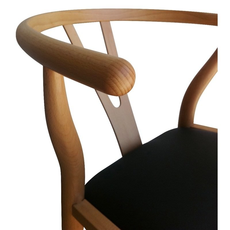 Replica Hans Wegner Wishbone Dining Chair with PU Seat, Natural / Black