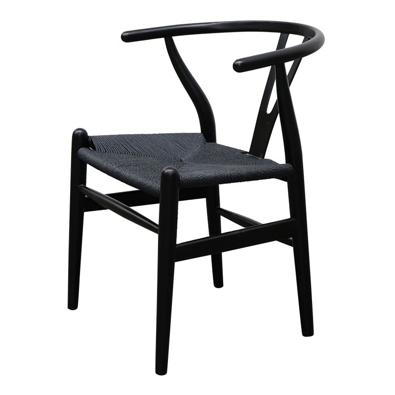 Replica Hans Wegner Wishbone Dining Chair, Cord Seat, Black