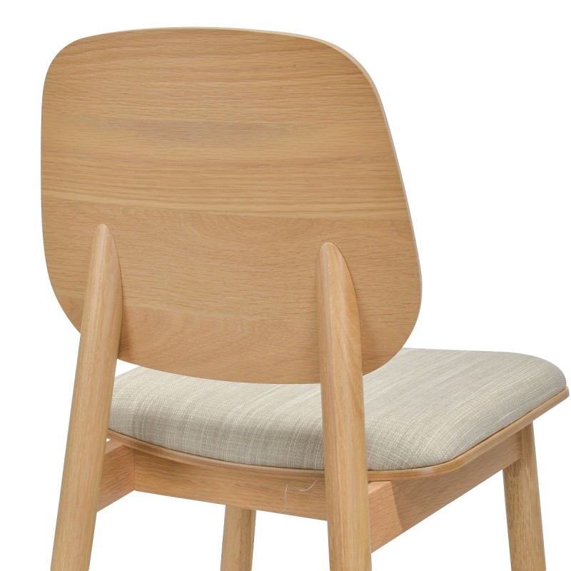 Bente White Oak Timber Dining Chair with Fabric Seat, Upholstered Back