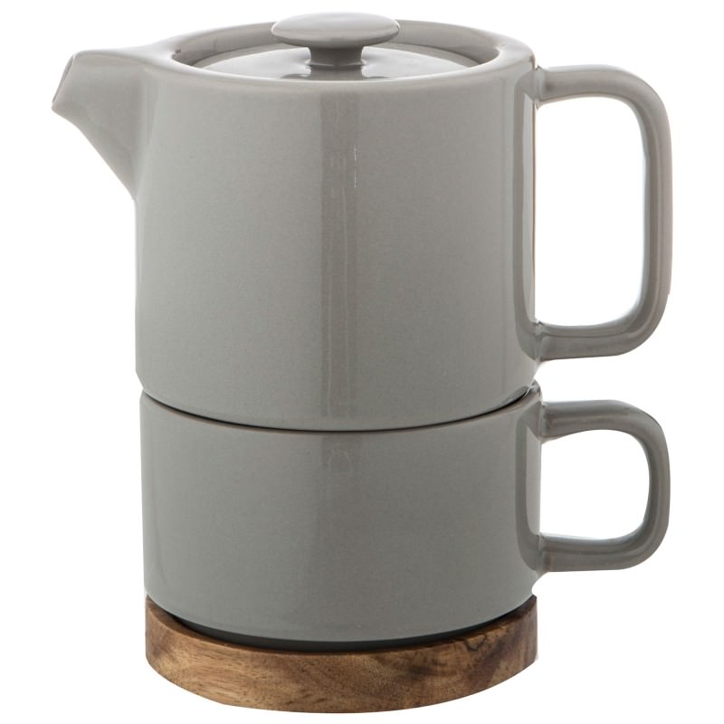 Leaf & Bean Soren Tea For One Ceramic Teapot & Cup Set, Grey