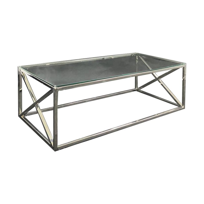 Clover Glass Topped Metal Coffee Table 120cm Silver