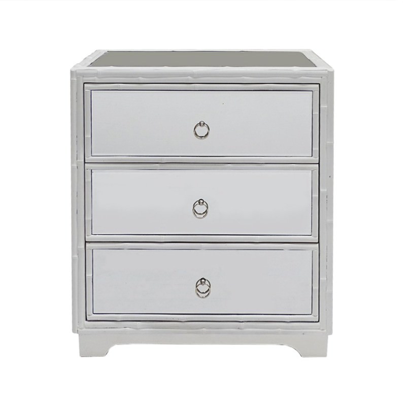 Boyd Mirror Bamboo Bedside Table White