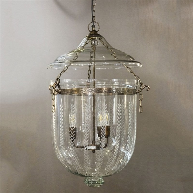 Bell Jar Leaf Cut Glass Pendant Light, Large