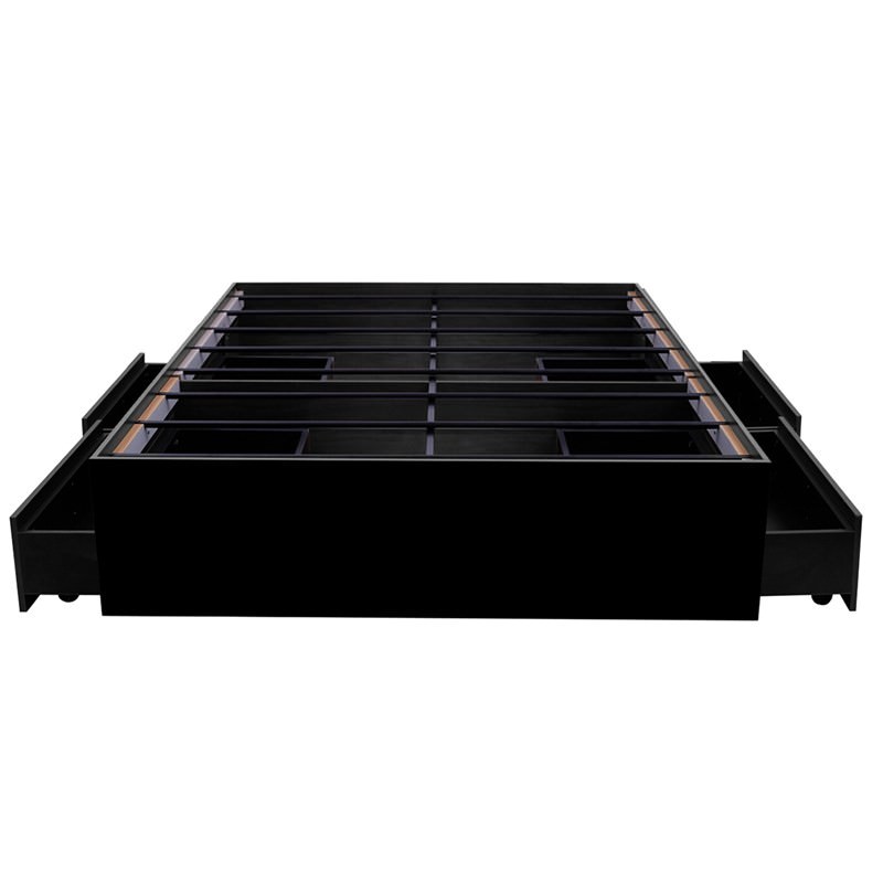 Emmas Bozz Platform Bed Base with Side Drawers, Queen, Black
