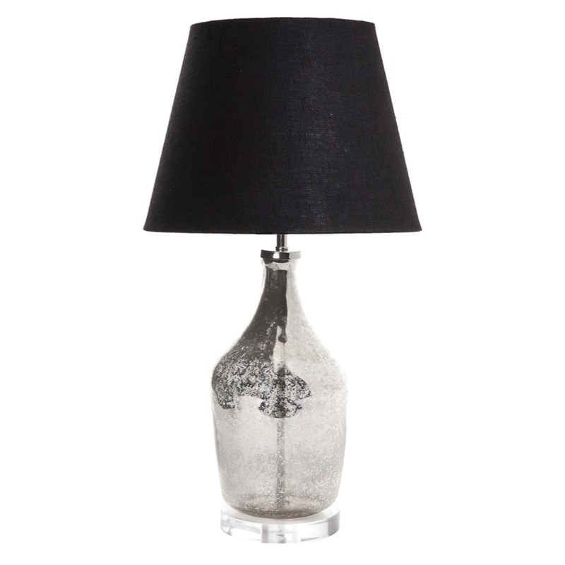 Fortuna Small Mercury Glass Bottle Table Lamp with Black ...