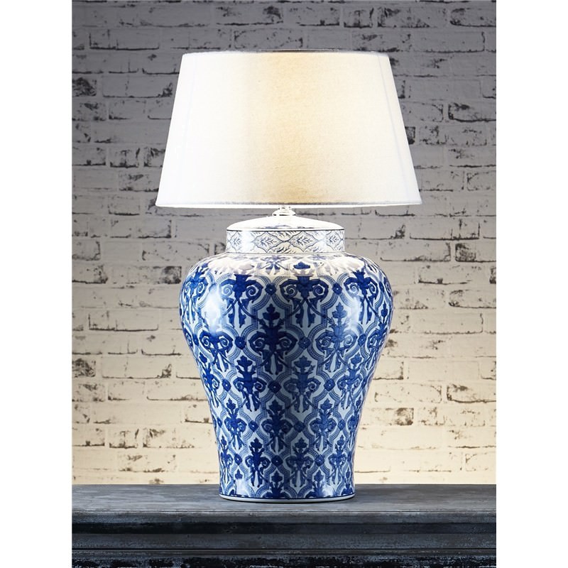 Churchill Large Ceramic Table Lamp With Ivory Linen Shade