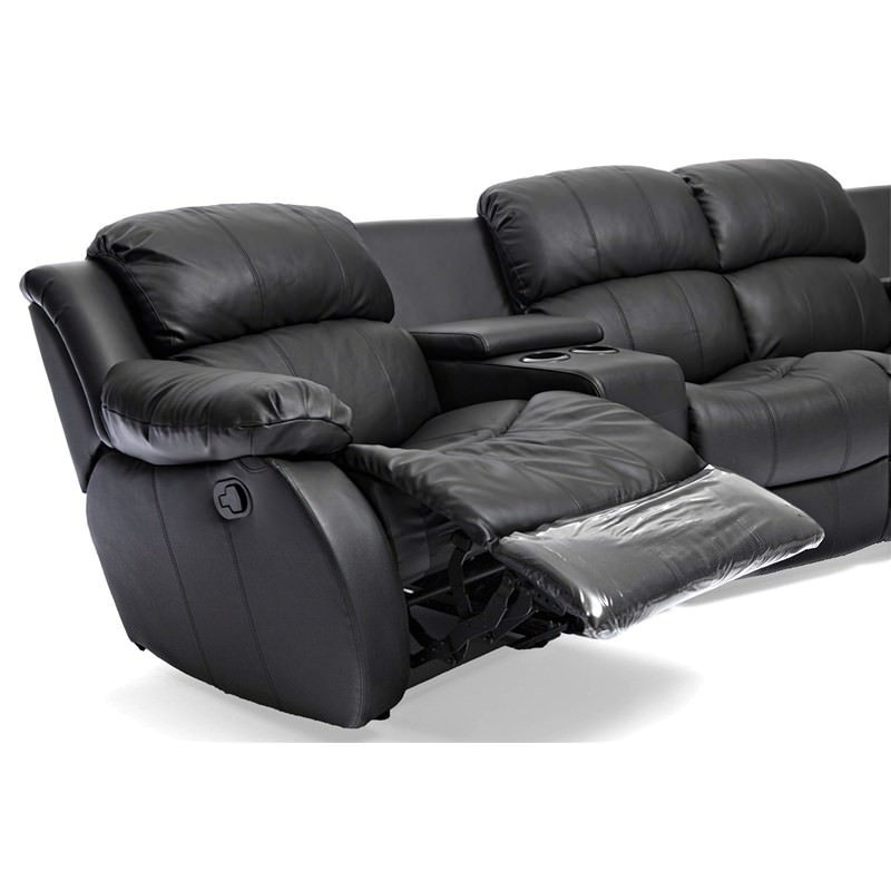 Nikki Genuine Leather 4 Seater Recliner Lounge Suite, Black