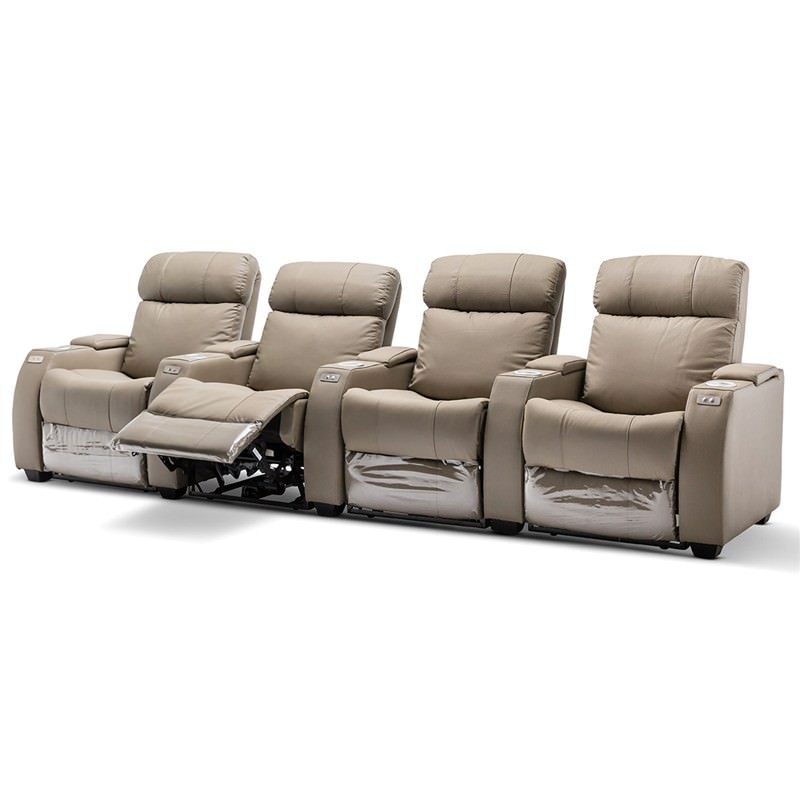 Anna Genuine Leather 4 Seater Electric Recliner Sofa, Beige