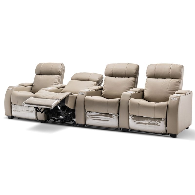Anna Genuine Leather 4 Seater Electric Recliner Sofa, Beige