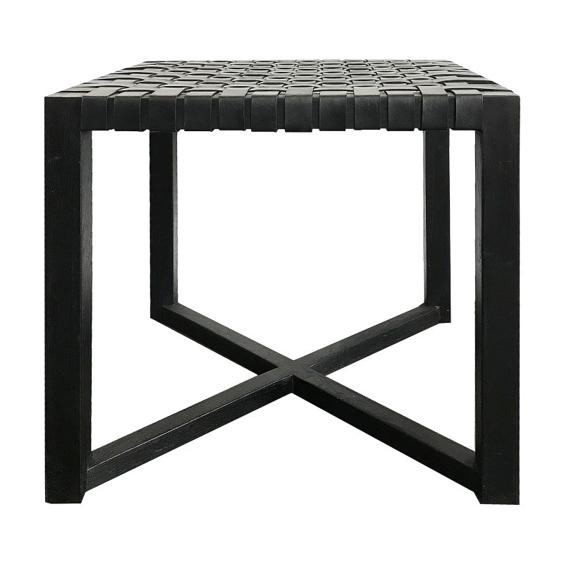 Alf Woven Leather & Teak Timber Side Table, Black
