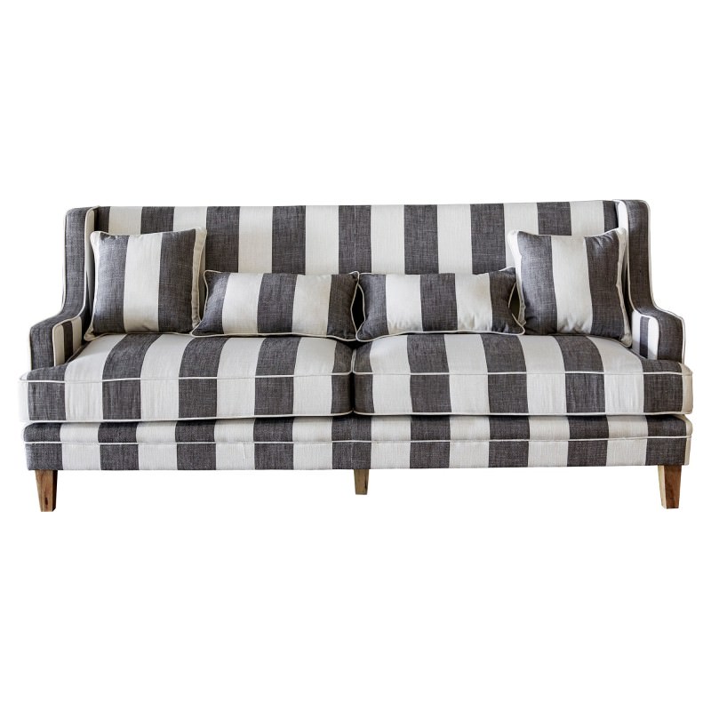 Kimberley Striped Fabric Sofa, 3 Seater, Charcoal / Cream