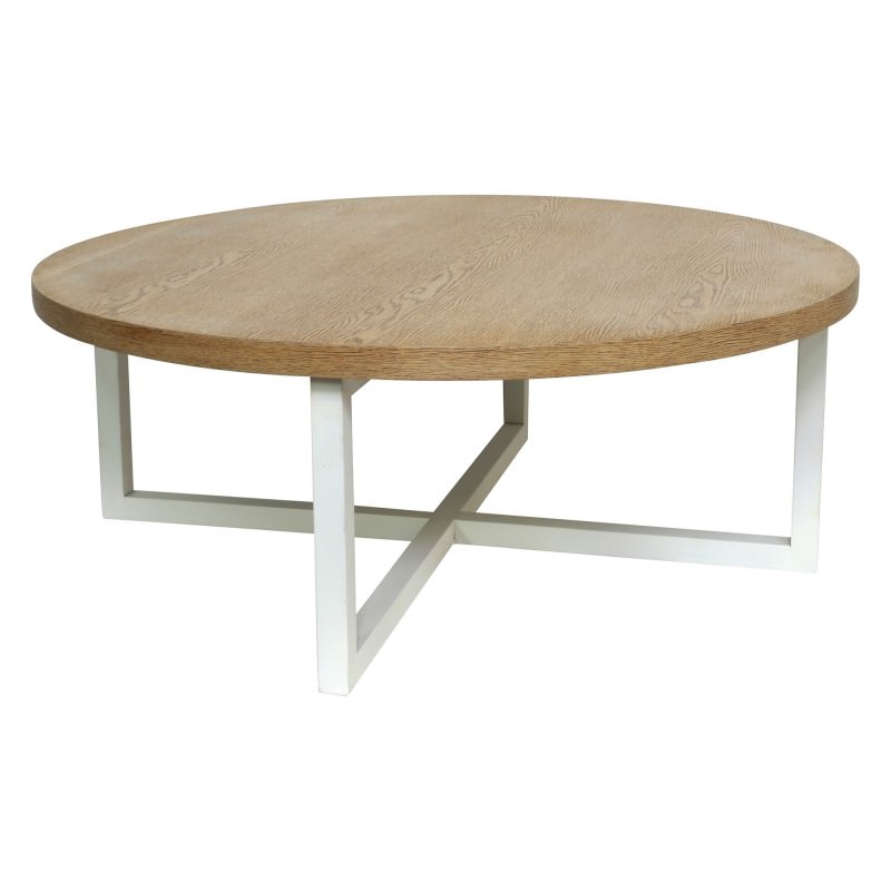 Rondo Oak Iron Round Coffee Table 90cm Oak White
