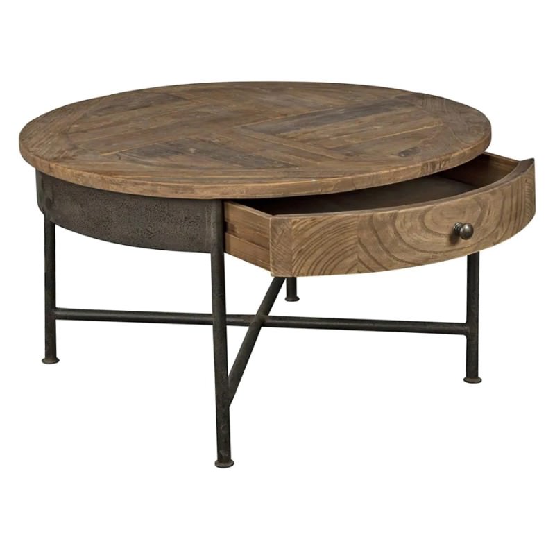 Sonnac Reclaimed Elm Timber & Iron Round Coffee Table, 80cm