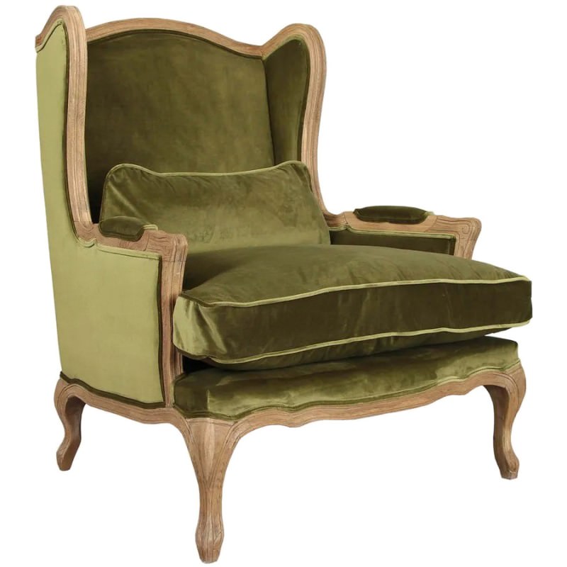 Grace Velvet Fabric Wing Back Lounge Armchair, Green