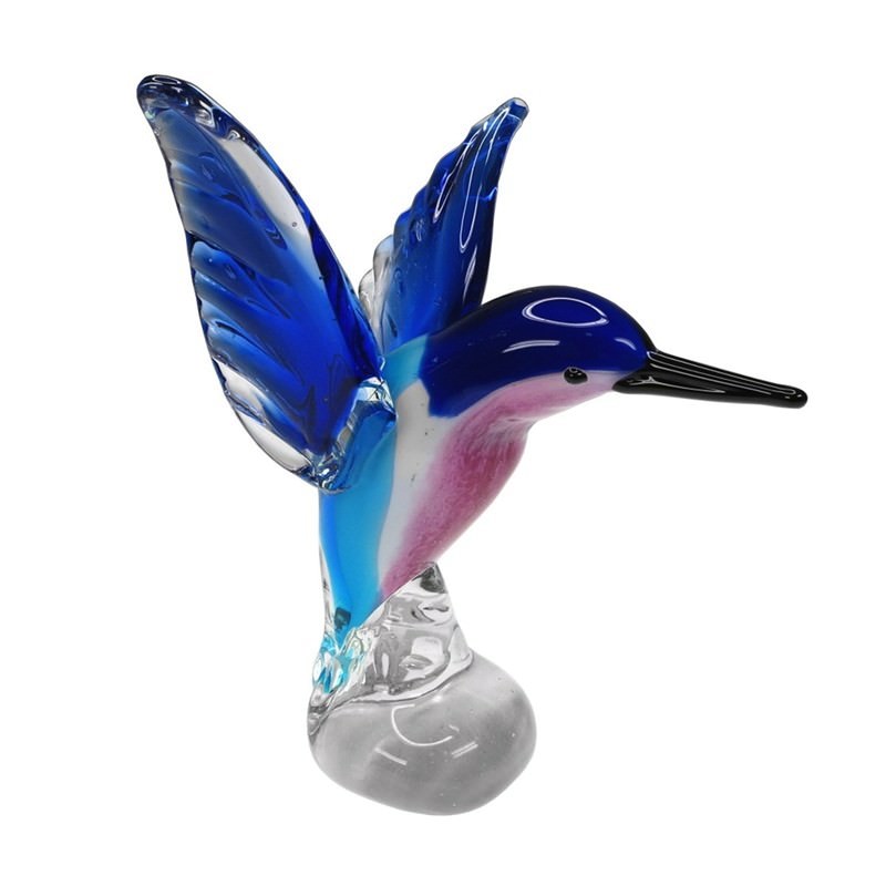 Hand Made Glass Art Figurine Humming Bird, Blue