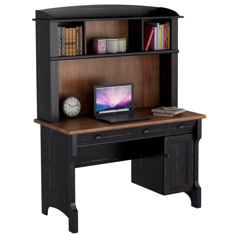 Hawksbury Wooden 120cm Desk with Hutch Distressed Black