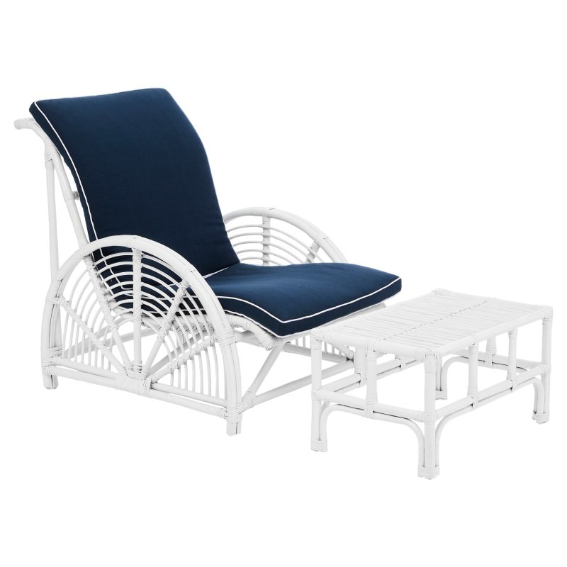Havana Rattan Lounge Chair & Footstool Set, White