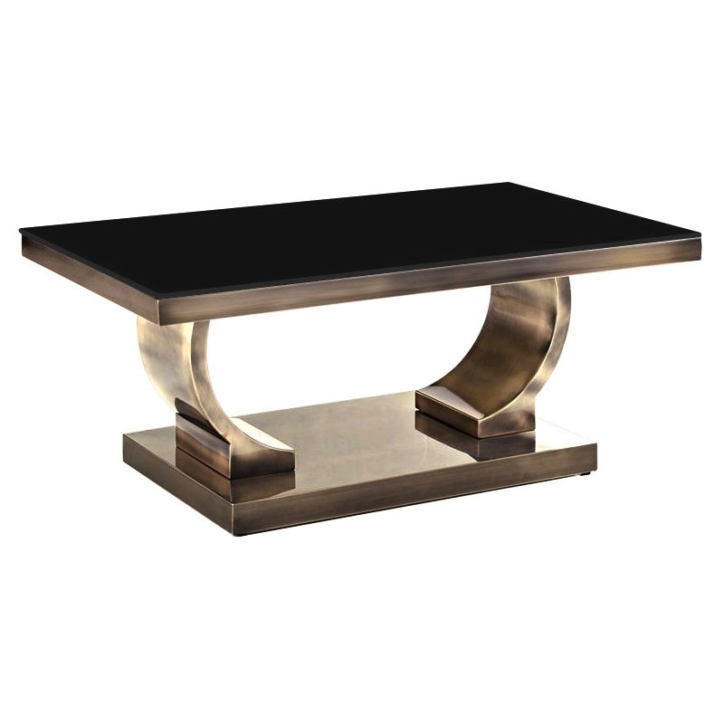 Zoe Glass Top Stainless Steel Coffee Table 100cm Gold Black