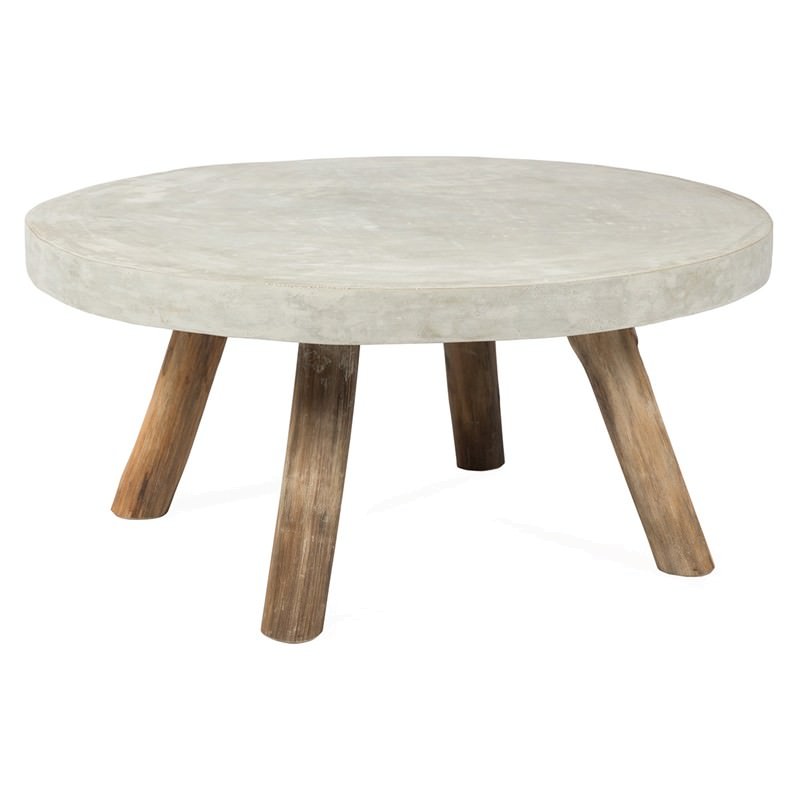Apollo Concrete & Solid Teak Timber 80cm Round Coffee Table