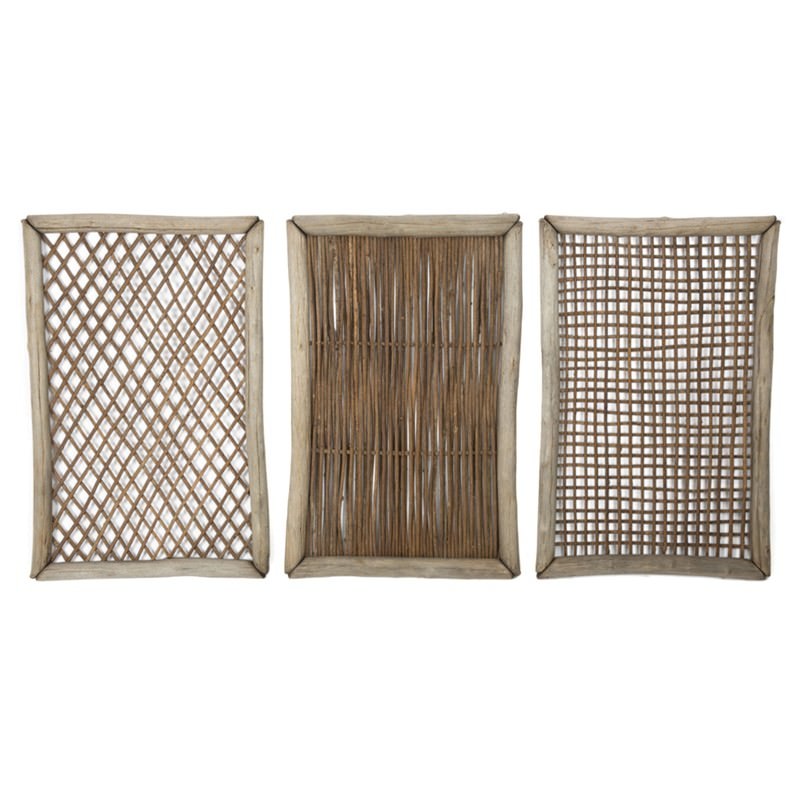 Alma 3 Piece Rectangular Tanoak Timber Rattan Lattice Wall Art Set