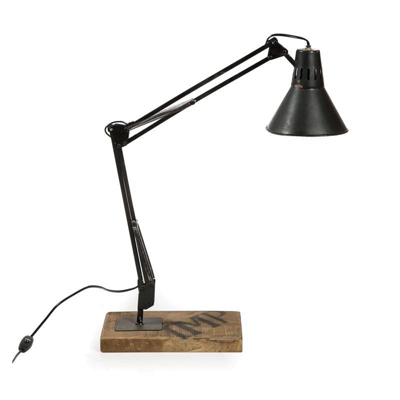 Rustic Timber Block Base Metal Table Lamp - Black A black rectangular hard back shade completes the piece.