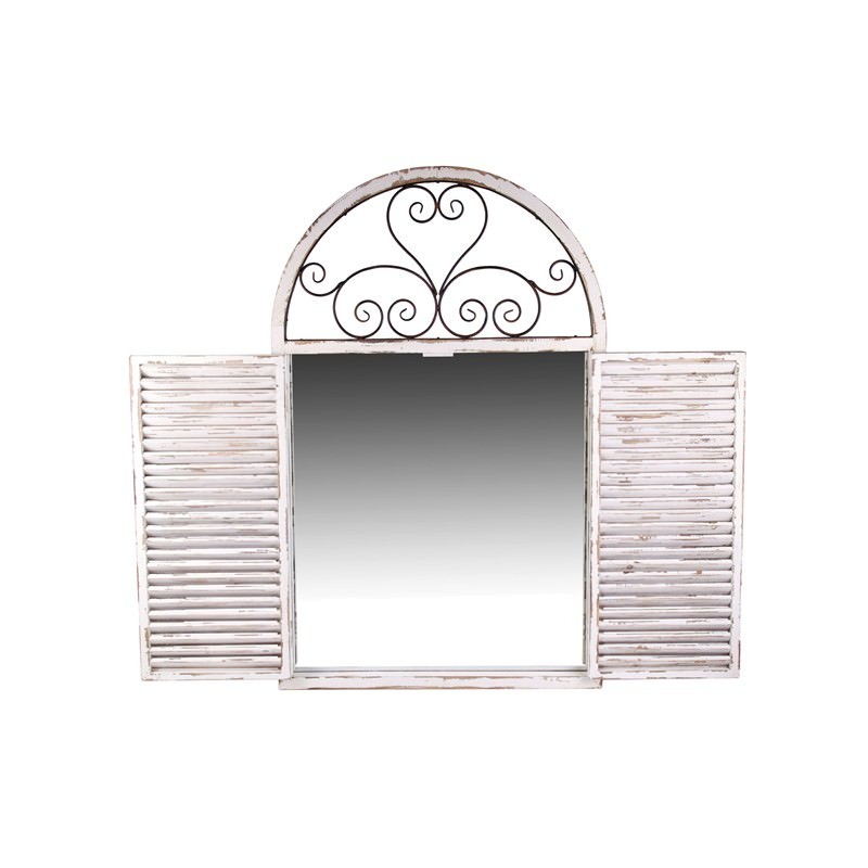 Shutter Window Design 120cm Distressed Wooden Wall Mirror