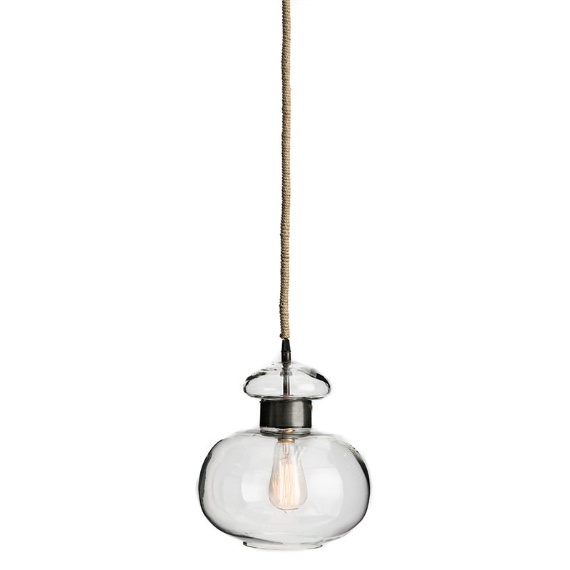 Round Glass Jar Pendant Light with Black Metal Band