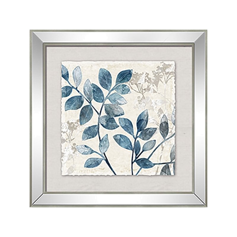 Blue Leaf Mirror Framed Wall Art Print Left 49cm