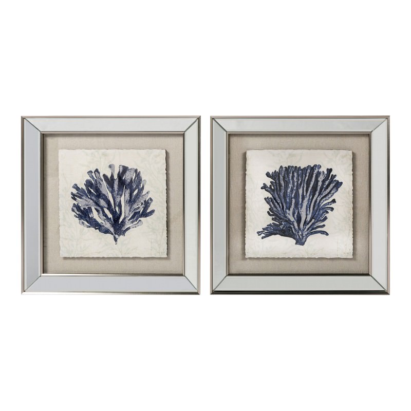 Blue Coral 2 Piece Mirror Framed Wall Art Print 48cm