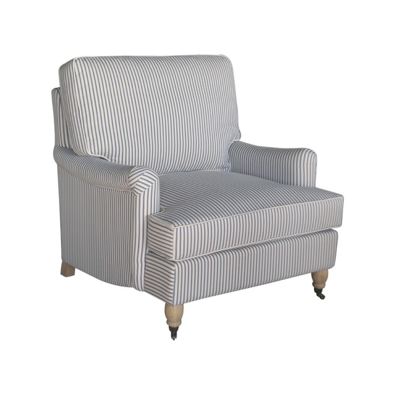 English Linen Lounge Armchair French Blue Stripe