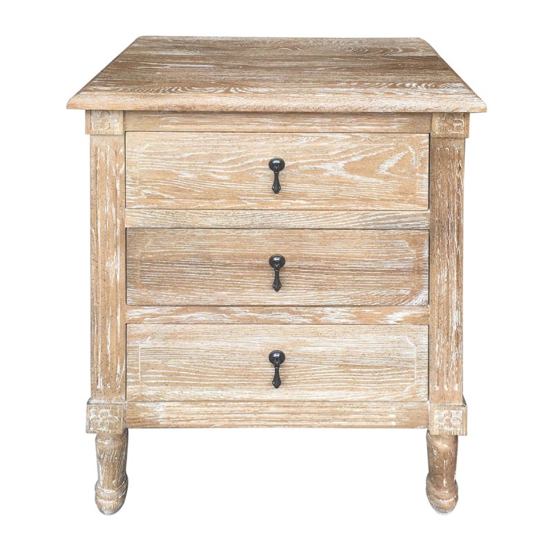 Flinders Oak Timber Bedside Table, Small, Lime Washed Oak
