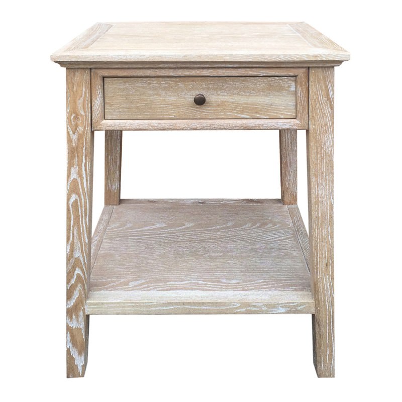Ashiya Oak Timber Side Table, Lime Washed Oak