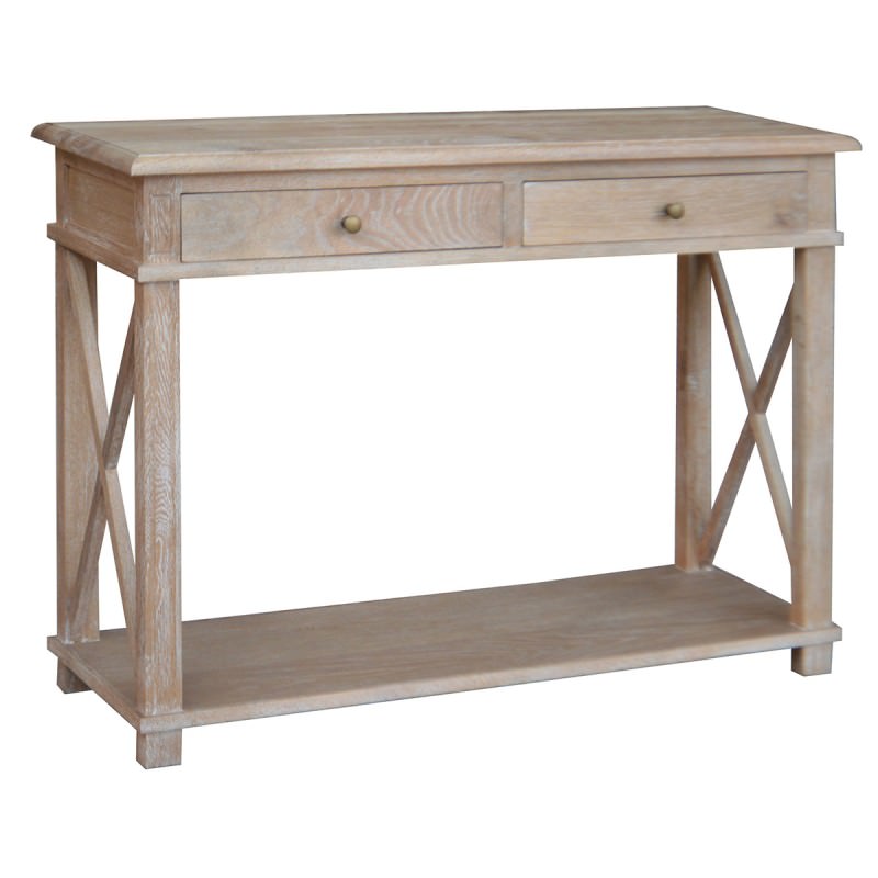 Phyllis Oak Timbe Console Table, 110cm, Lime Washed Oak