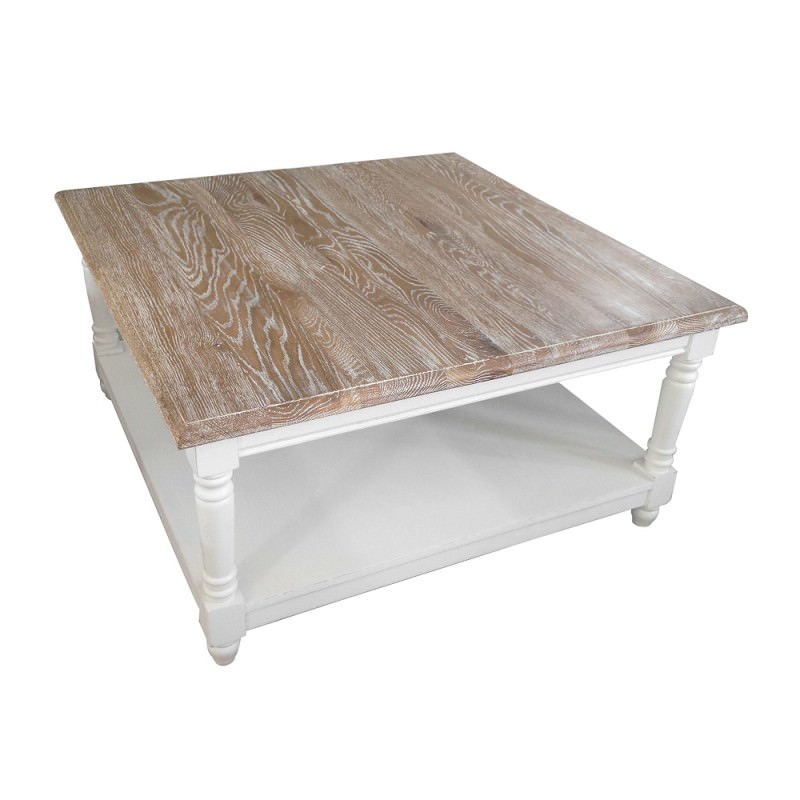 Westwood Timber Square Coffee Table, 90cm, Lime Washed Oak / White