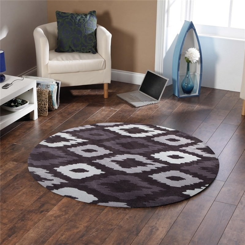 Ikat Diamonds Round Rug in Brown 200x200cm