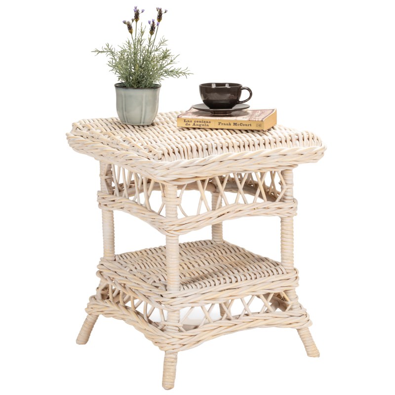 Nassau Rattan Square Side Table, White Wash
