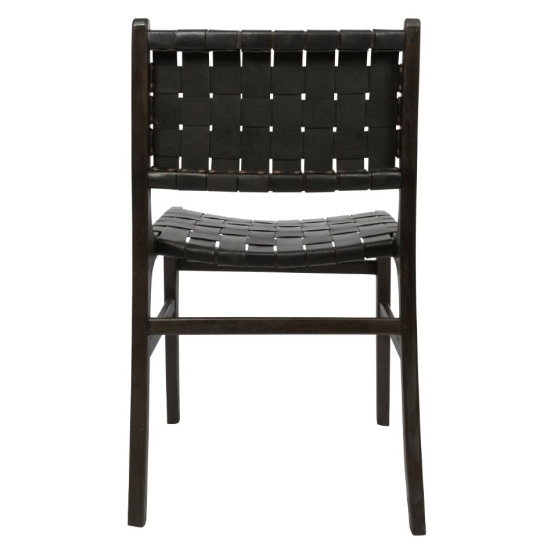 Numadu Wooden Dining Chair with Woven Leather Seat, Black