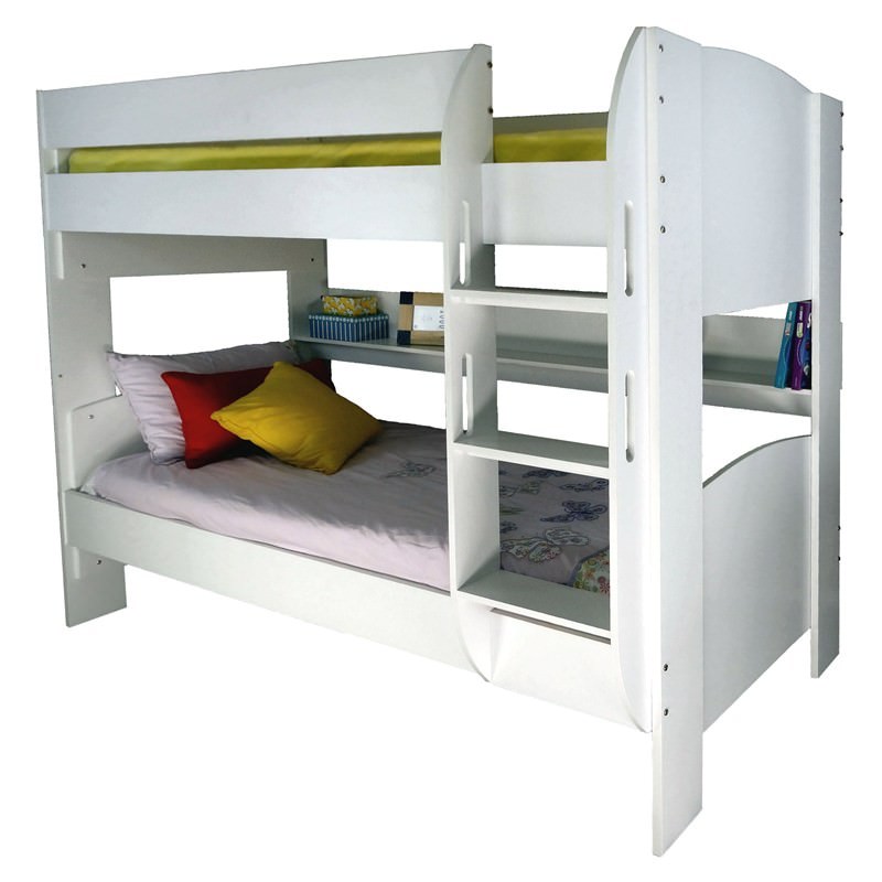 City King Single Bunk Bed with Book Shelf - White