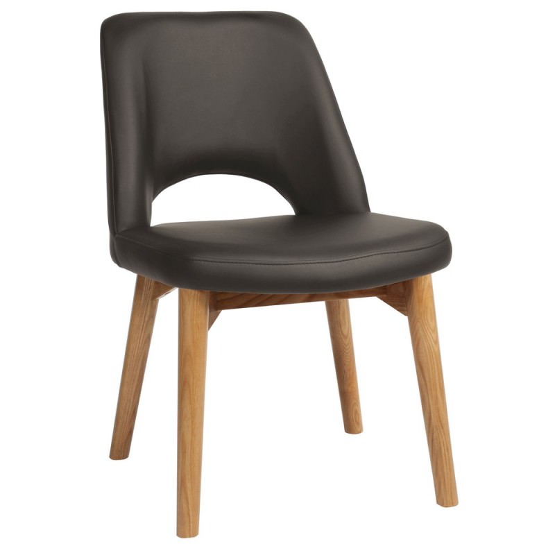 Albury Commercial Grade Vinyl Dining Chair, Timber Leg, Charcoal / Natural