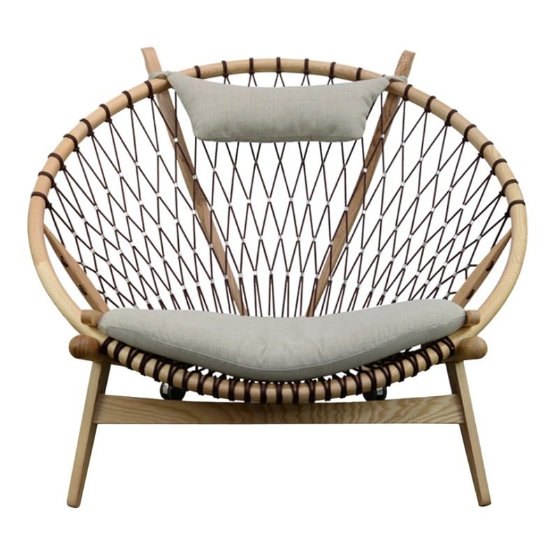 Replica Hans Wegner Circle Lounge Chair With Cushions Light Grey Natural