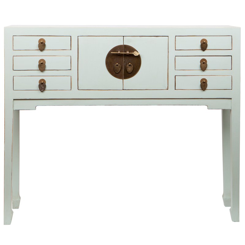 Shanghai Distressed Pine Oriental Console Table Duck Egg Blue
