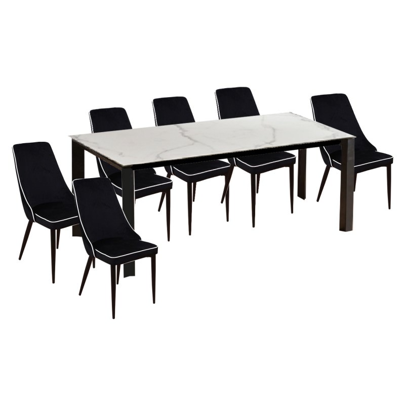 Lunar 7 Piece Ceramic Top Dining Table Set 200cm With Carina