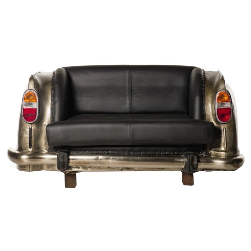 Pedro Goat Leather Metal Backseat Car 2 Seater Sofa