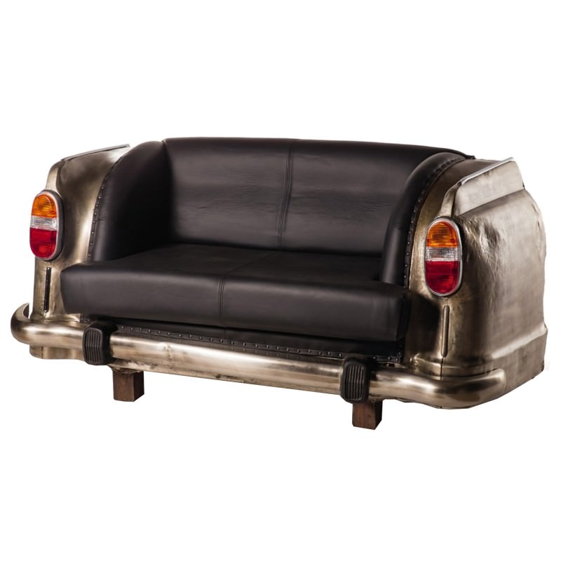 Pedro Goat Leather Metal Backseat Car 2 Seater Sofa