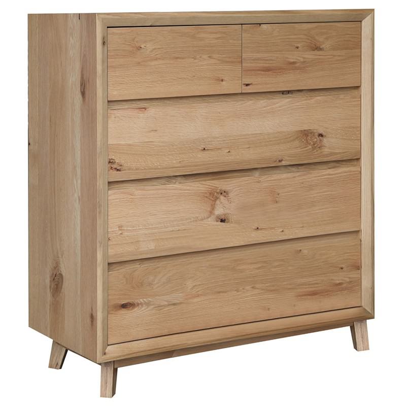 Eklund Solid American White Oak Timber 5 Drawer Tallboy