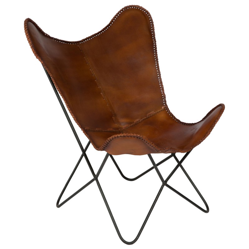 Charlie Leather Iron Butterfly Chair Brown