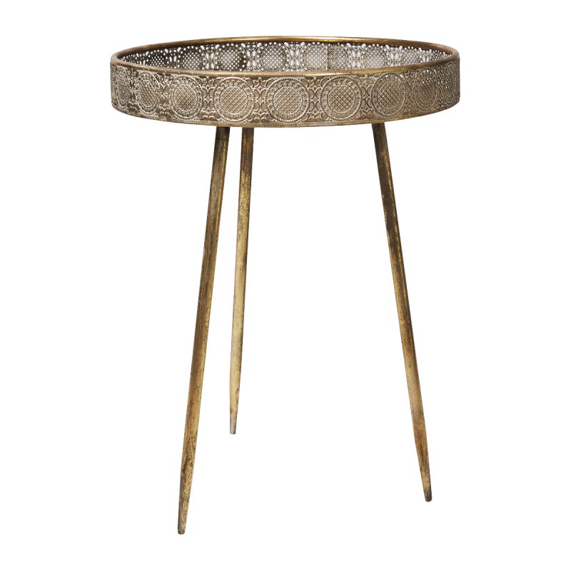 Kassine Metal Filigree Tray Top Side Table, Medium, Antique Gold