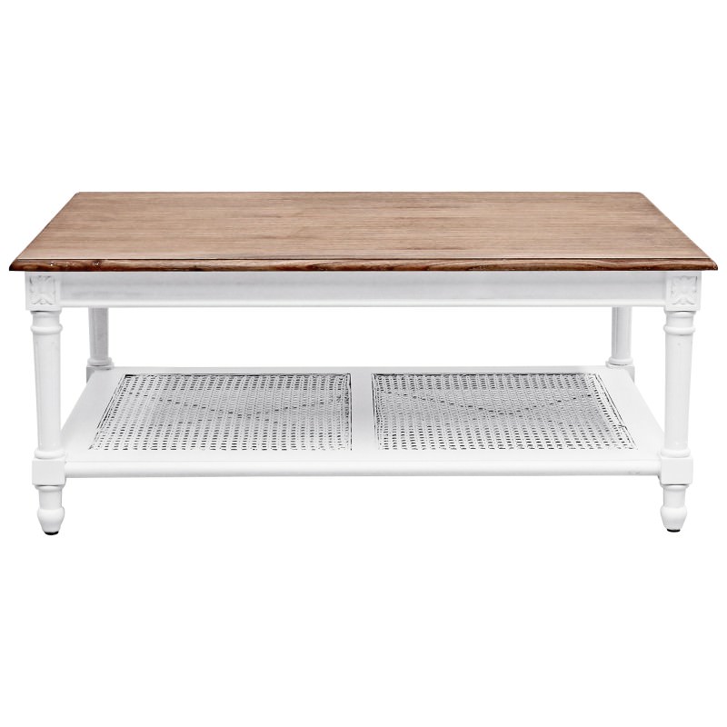 Lapalisse Hand Crafted Mindi Wood Timber Coffee Table 110cm Weathered Oak White