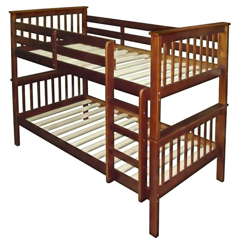 Monza Solid New Zealand Pine Timber King Single Bunk Bed - Walnut