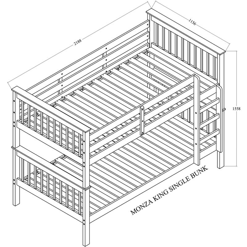 Monza Solid New Zealand Pine Timber King Single Bunk Bed White